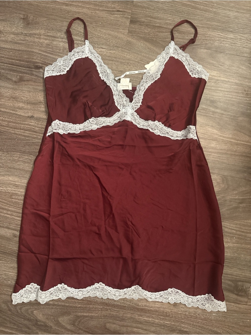 aerie Burgundy Chemise with White Lace Trim
